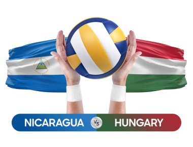 Nikaragua Macaristan milli takımlarına karşı voleybol voleybol maçı konsepti.