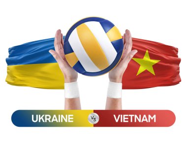 Ukrayna, Vietnam milli takımlarına karşı voleybol voleybol maçı konsepti.