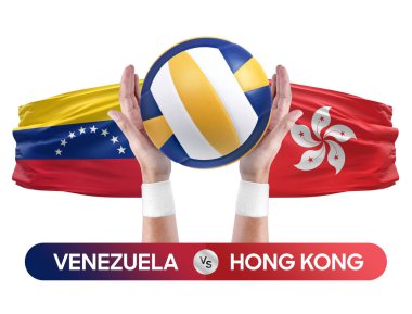 Venezuela, Hong Kong milli takımlarına karşı voleybol voleybol maçı konsepti.