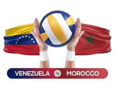 Venezuela Fas milli takımlarına karşı voleybol voleybol topu yarışma konsepti.