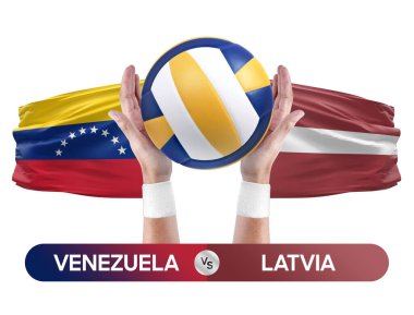 Venezuela Letonya milli takımlarına karşı voleybol voleybol topu yarışma konsepti.