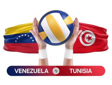 Venezuela Tunus milli takımlarına karşı voleybol voleybol topu yarışma konsepti.