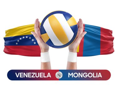 Venezuela Moğolistan milli takımlarına karşı voleybol voleybol topu yarışma konsepti.