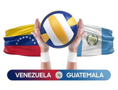 Venezuela, Guatemala milli takımlarına karşı voleybol voleybol topu yarışması konsepti.