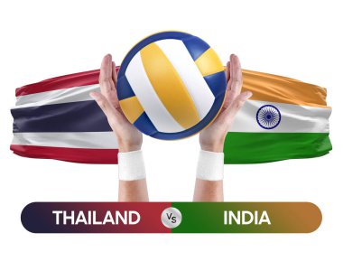 Tayland, Hindistan milli takımlarına karşı voleybol voleybol maçı konsepti.