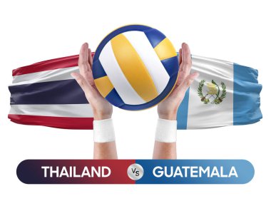 Tayland, Guatemala milli takımlarına karşı voleybol voleybol topu yarışması konsepti.