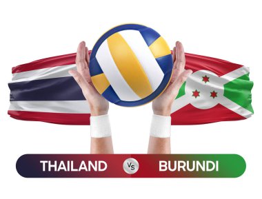 Tayland, Burundi milli takımlarına karşı voleybol voleybol maçı konsepti.
