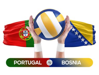 Portekiz, Bosna milli takımlarına karşı voleybol voleybol maçı konsepti.