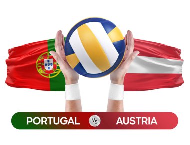 Portekiz Avusturya milli takımlarına karşı voleybol voleybol maçı konsepti.