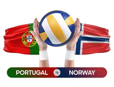 Portekiz, Norveç milli takımlarına karşı voleybol voleybol topu yarışma konsepti.