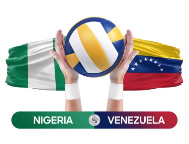 Nijerya, Venezuela milli takımlarına karşı voleybol voleybol topu yarışma konsepti.