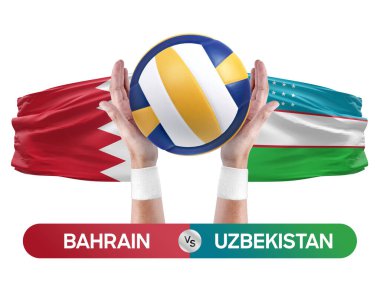 Bahreyn Özbekistan milli takımlarına karşı voleybol voleybol topu yarışma konsepti.