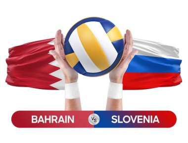 Bahreyn Slovenya milli takımlarına karşı voleybol voleybol topu yarışma konsepti.