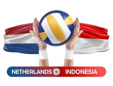 Hollanda, Endonezya milli takımlarına karşı voleybol voleybol topu yarışma konsepti.