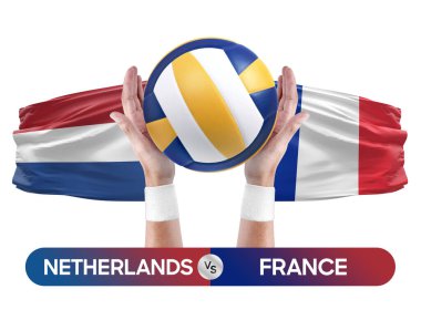 Hollanda Fransa milli takımlarına karşı voleybol voleybol topu yarışma konsepti.