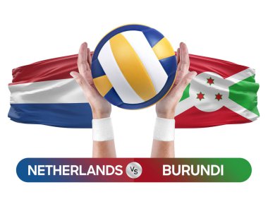 Hollanda, Burundi milli takımlarına karşı voleybol voleybol topu yarışma konsepti.