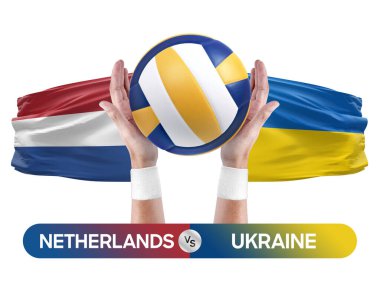 Hollanda Ukrayna milli takımlarına karşı voleybol voleybol topu yarışma konsepti.