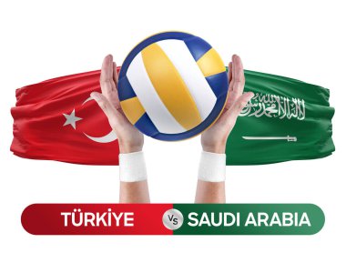 Türkiye Suudi Arabistan 'a karşı milli takımlar voleybol voleybol topu yarışma konsepti.