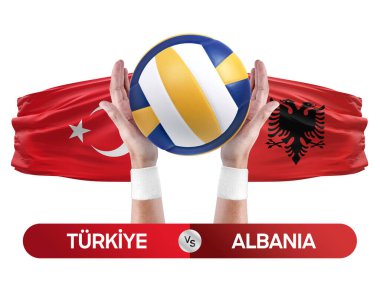 Türkiye Arnavutluk milli takımlarına karşı voleybol voleybol maçı konsepti.