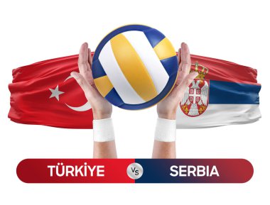 Türkiye Sırbistan milli takımlarına karşı voleybol voleybol maçı konsepti.