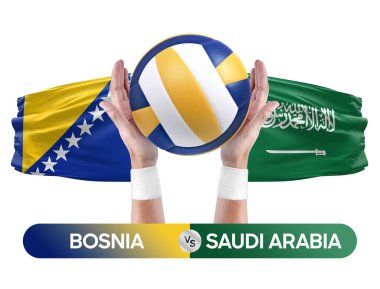 Bosna Suudi Arabistan 'a karşı milli takımlar voleybol voleybol topu yarışma konsepti.