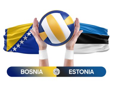 Bosna-Estonya milli takımları voleybol voleybol müsabakası konsepti.