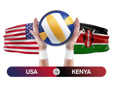 ABD, Kenya milli takımlarına karşı voleybol voleybol maçı konsepti.