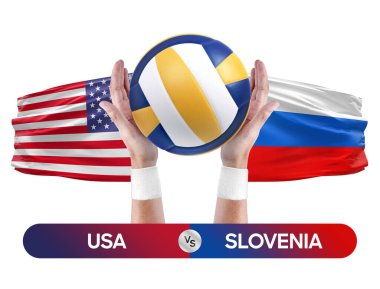 ABD, Slovenya milli takımlarına karşı voleybol voleybol maçı konsepti.