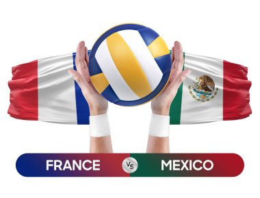 Fransa, Meksika milli takımlarına karşı voleybol voleybol maçı konsepti.