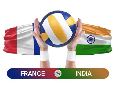 Fransa, Hindistan milli takımlarına karşı voleybol voleybol maçı konsepti.