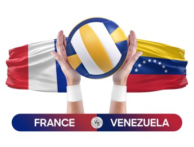 Fransa, Venezuela milli takımlarına karşı voleybol voleybol maçı konsepti.