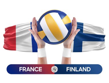 Fransa Finlandiya milli takımlarına karşı voleybol voleybol maçı konsepti.