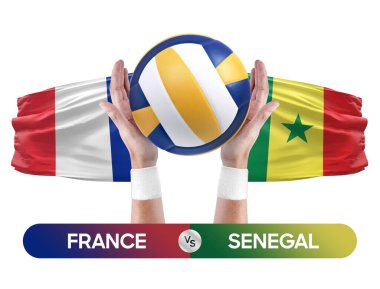 Fransa, Senegal milli takımlarına karşı voleybol voleybol maçı konsepti.