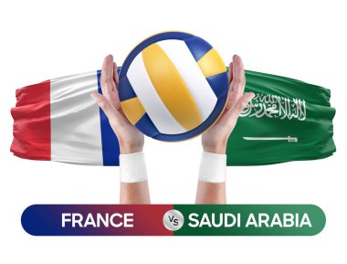 Fransa Suudi Arabistan 'a karşı milli takımlar voleybol voleybol topu yarışma konsepti.