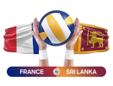 Fransa, Sri Lanka milli takımlarına karşı voleybol voleybol topu yarışma konsepti.