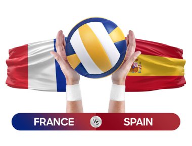 Fransa İspanya milli takımlarına karşı voleybol voleybol maçı konsepti.
