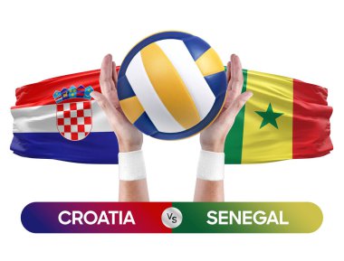 Hırvatistan, Senegal milli takımlarına karşı voleybol voleybol maçı konsepti.