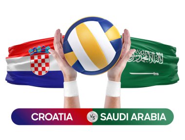 Hırvatistan Suudi Arabistan milli takımlarına karşı voleybol voleybol topu yarışma konsepti.