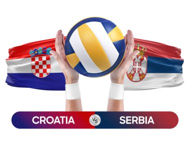 Hırvatistan Sırbistan milli takımlarına karşı voleybol voleybol maçı konsepti.