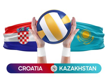 Hırvatistan Kazakistan milli takımlarına karşı voleybol voleybol topu yarışma konsepti.