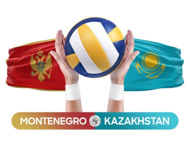 Karadağ Kazakistan milli takımlarına karşı voleybol voleybol topu yarışma konsepti.