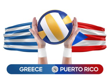 Yunanistan, Porto Riko milli takımlarına karşı voleybol voleybol maçı konsepti.