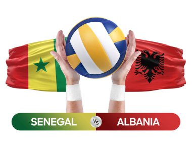 Senegal Arnavutluk milli takımlarına karşı voleybol voleybol topu yarışma konsepti.