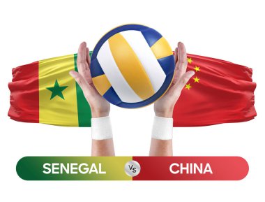 Senegal, Çin milli takımlarına karşı voleybol voleybol topu yarışma konsepti.