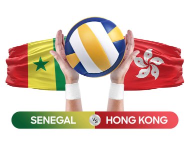 Senegal, Hong Kong milli takımlarına karşı voleybol voleybol topu yarışması konsepti.