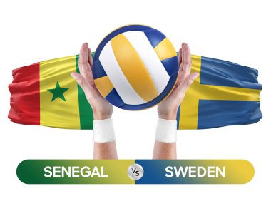 Senegal İsveç milli takımlarına karşı voleybol voleybol topu yarışma konsepti.