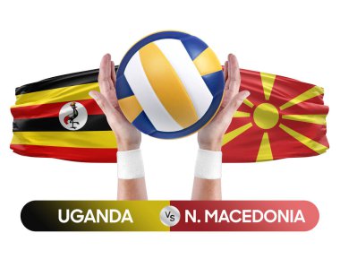 Uganda, Kuzey Makedonya milli takımlarına karşı voleybol voleybol topu yarışma konsepti.