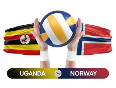 Uganda Norveç milli takımlarına karşı voleybol voleybol topu yarışma konsepti.