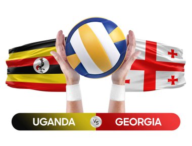 Uganda, Gürcistan milli takımlarına karşı voleybol voleybol topu yarışma konsepti.