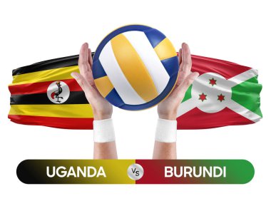 Uganda, Burundi milli takımlarına karşı voleybol voleybol topu yarışma konsepti.